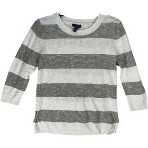 Gap Sweater Women Size S White Green Striped Lightweight Cotton Blend Casual